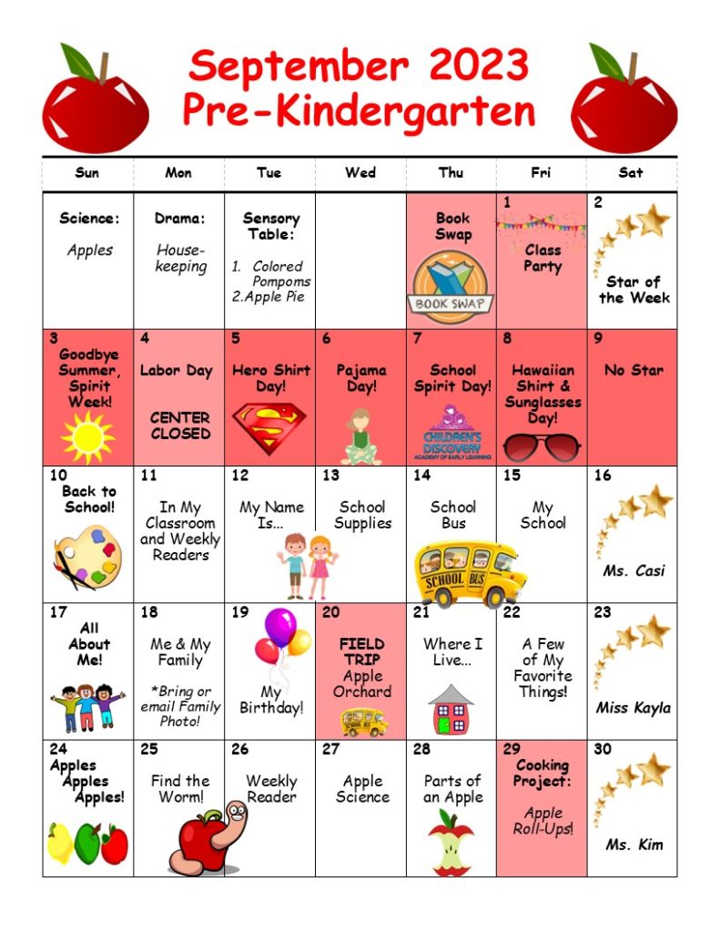 Pre-Kindergarten Calendar LC – Children's Discovery Academy