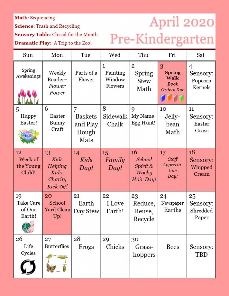 Pre-Kindergarten Calendar LC – Children's Discovery Academy