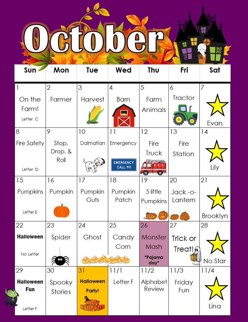 Preschool A Calendar Vh – Children's Discovery Academy