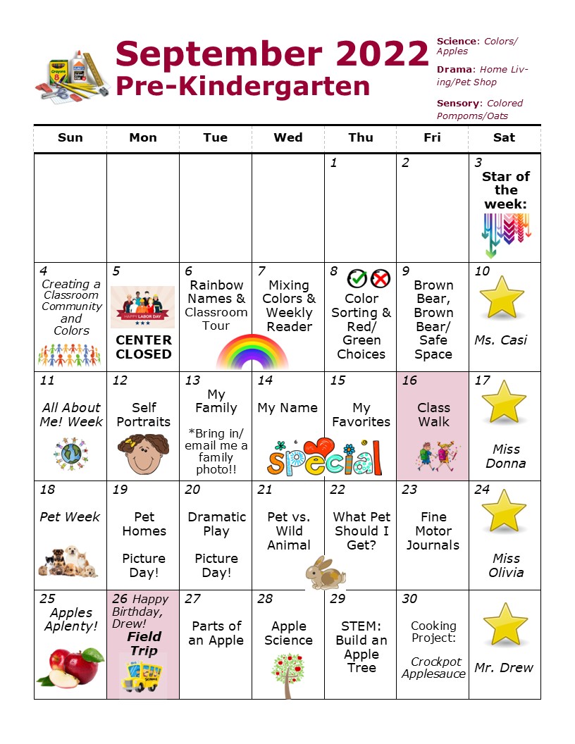 Pre-Kindergarten Calendar LC – Children's Discovery Academy