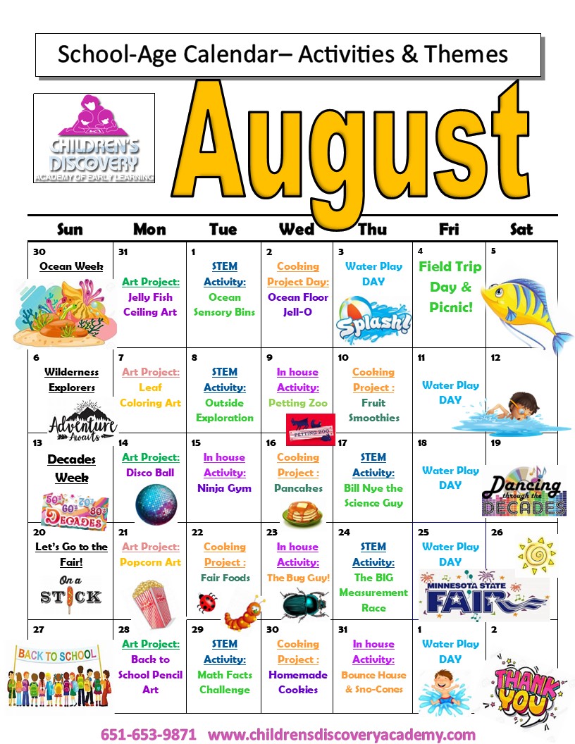 School-Age Calendar (K-4th) VH – Children's Discovery Academy