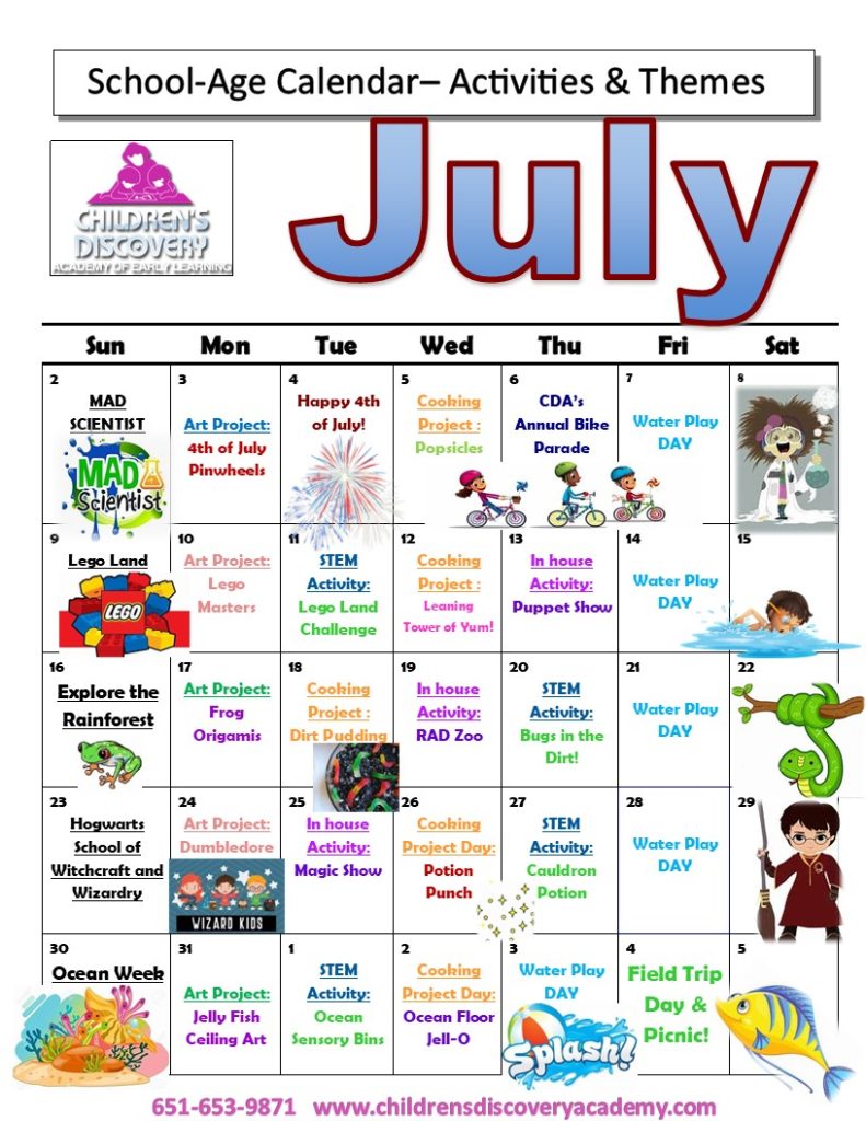 School-Age Calendar (K-4th) VH – Children's Discovery Academy